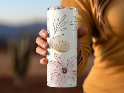 Floral Design Tall Travel Tumbler for Beverages