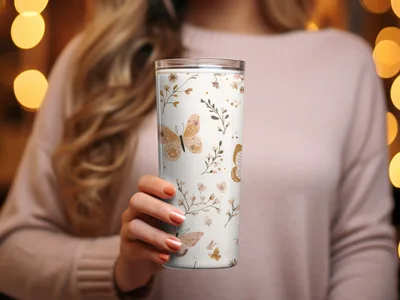 Floral Butterfly Design Insulated Tumbler for Beverages