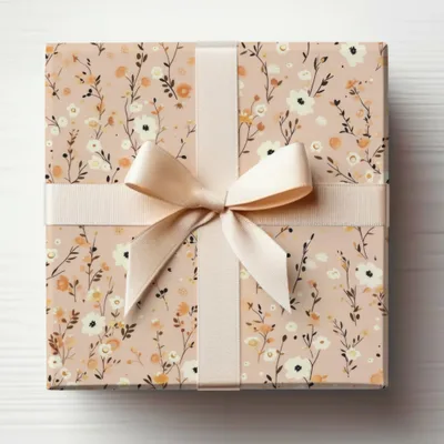 Floral Patterned Gift Box with Cream Ribbon