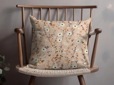 Floral Pattern Beige Decorative Throw Pillow