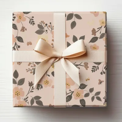 Elegant Floral Gift Wrap with Delicate Ribbon Design
