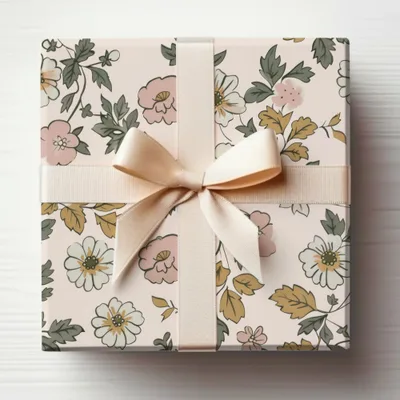 Floral Gift Wrap with Elegant Ribbon Design