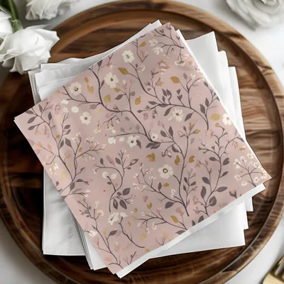 Elegant Pink Floral Print Dinner Napkin Set