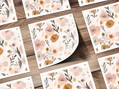 Abstract Floral Pattern on Decorative Square Prints