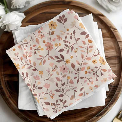 Elegant Floral Pattern Pink and Gold Napkin Set