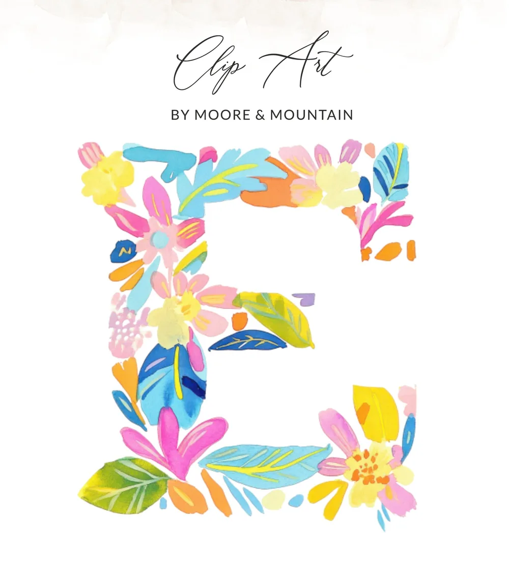 Floral letter E clip art by Moore & Mountain.