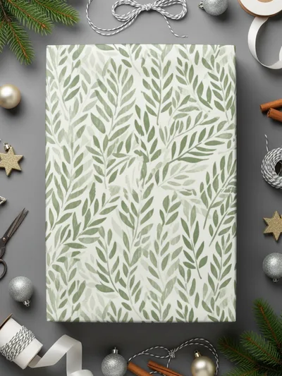 Green Leaf Pattern Gift Wrap Holiday Wrapping Paper