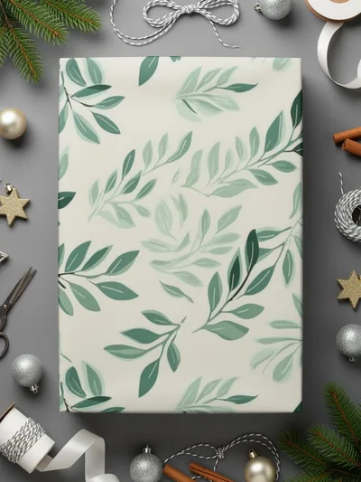 Abstract Leaf Motif Gift Wrap with Festive Decoration