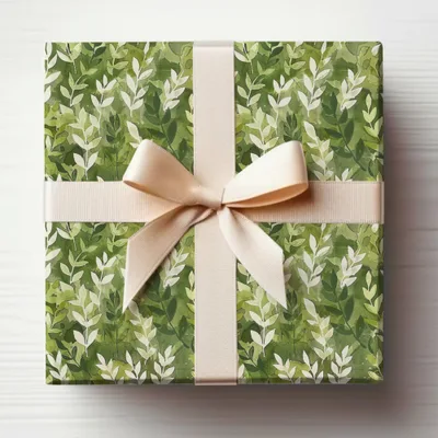 Elegant Leaf Pattern Gift Box with Cream Ribbon