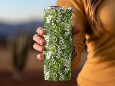 Green Leaf Pattern Insulated Tumbler Cup Drinkware