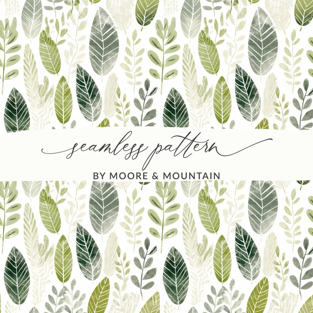 Green and White Leaf Seamless Pattern Design