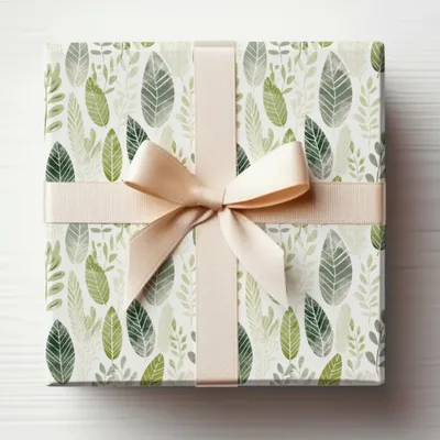Elegant Leaf Patterned Gift Box with Ribbon Bow