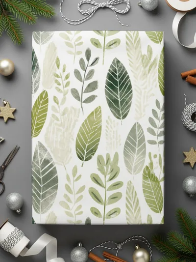 Festive Leaf Patterned Christmas Gift Wrapping Paper