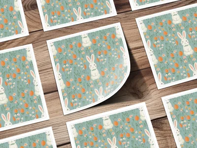 Easter Bunny Digital Paper, Light Blue Floral Pattern, Spring Rabbit Carrots, Pastel Seamless Pattern, Cute Digital Design for Crafts - Moore and Mountain