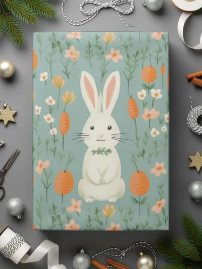 Easter Bunny Digital Paper, Light Blue Floral Pattern, Spring Rabbit Carrots, Pastel Seamless Pattern, Cute Digital Design for Crafts - Moore and Mountain