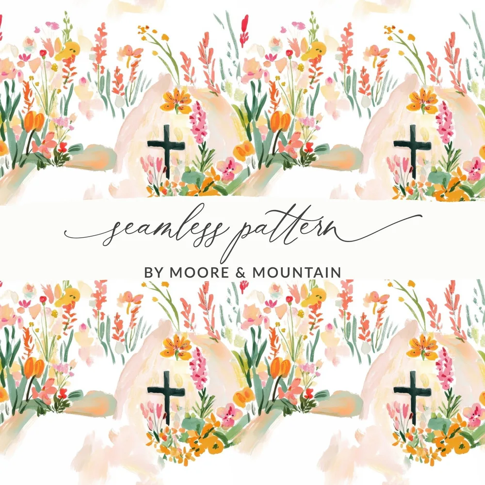Easter Cross Seamless Digital Paper, Floral Cross Pattern, Watercolor Flower Background, Faith Based Design, Religious Surface Pattern - Moore and Mountain