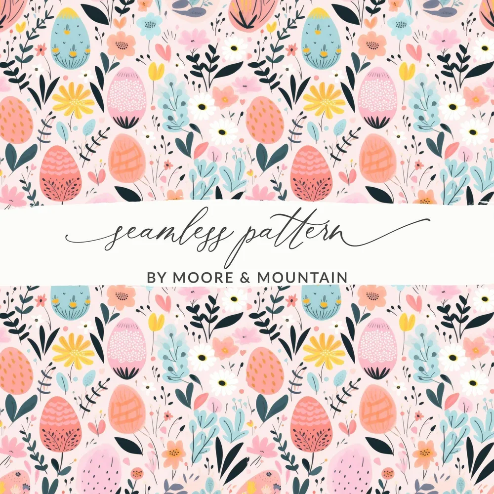 Easter Egg Floral Digital Paper, Spring Seamless Pattern, Pastel Flower Print, Scrapbook Paper Pack, Fabric Design, Digital Download - Moore and Mountain