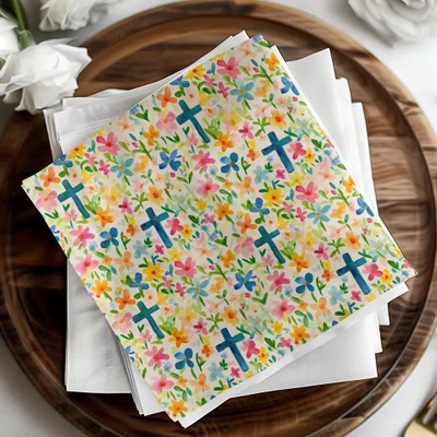 Spring Easter Floral Cross Seamless Pattern Digital Paper Pack, Watercolor Flowers Background Texture, Christian Themed Design, Printable Scrapbook - Moore and Mountain