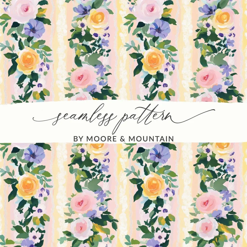 Easter Floral Digital Paper, Roses Seamless Pattern, Flower Digital Download, Fabric Design, Light Spring Flower Stripes Floral Striped - Moore and Mountain