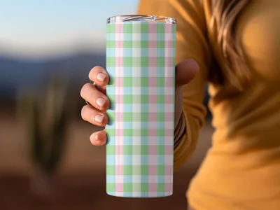 Pastel Plaid Tumbler with Lid for Beverages