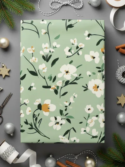 Elegant Green Floral Design Wrapping Paper Product