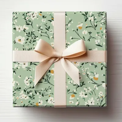 Elegant Floral Gift Box with Cream Ribbon Packaging