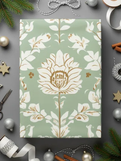 Elegant Floral Arrangement Indian Motif Pattern Repeat Sage Green Vintage Floral - Moore and Mountain