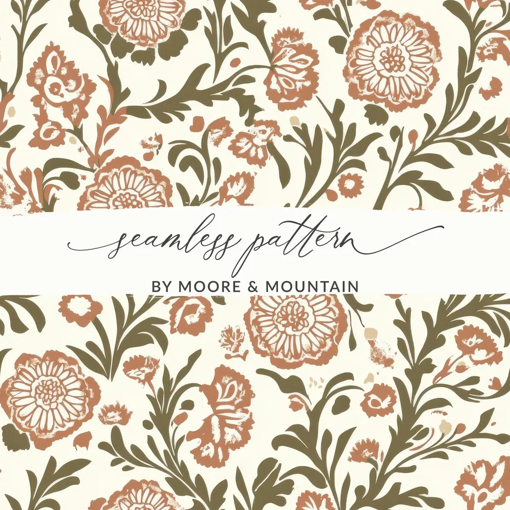 Elegant Floral Arrangement with Indian Motif Kalamkari - Moore and Mountain