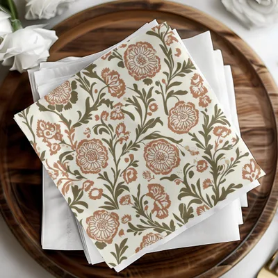 Elegant Floral Arrangement with Indian Motif Kalamkari - Moore and Mountain