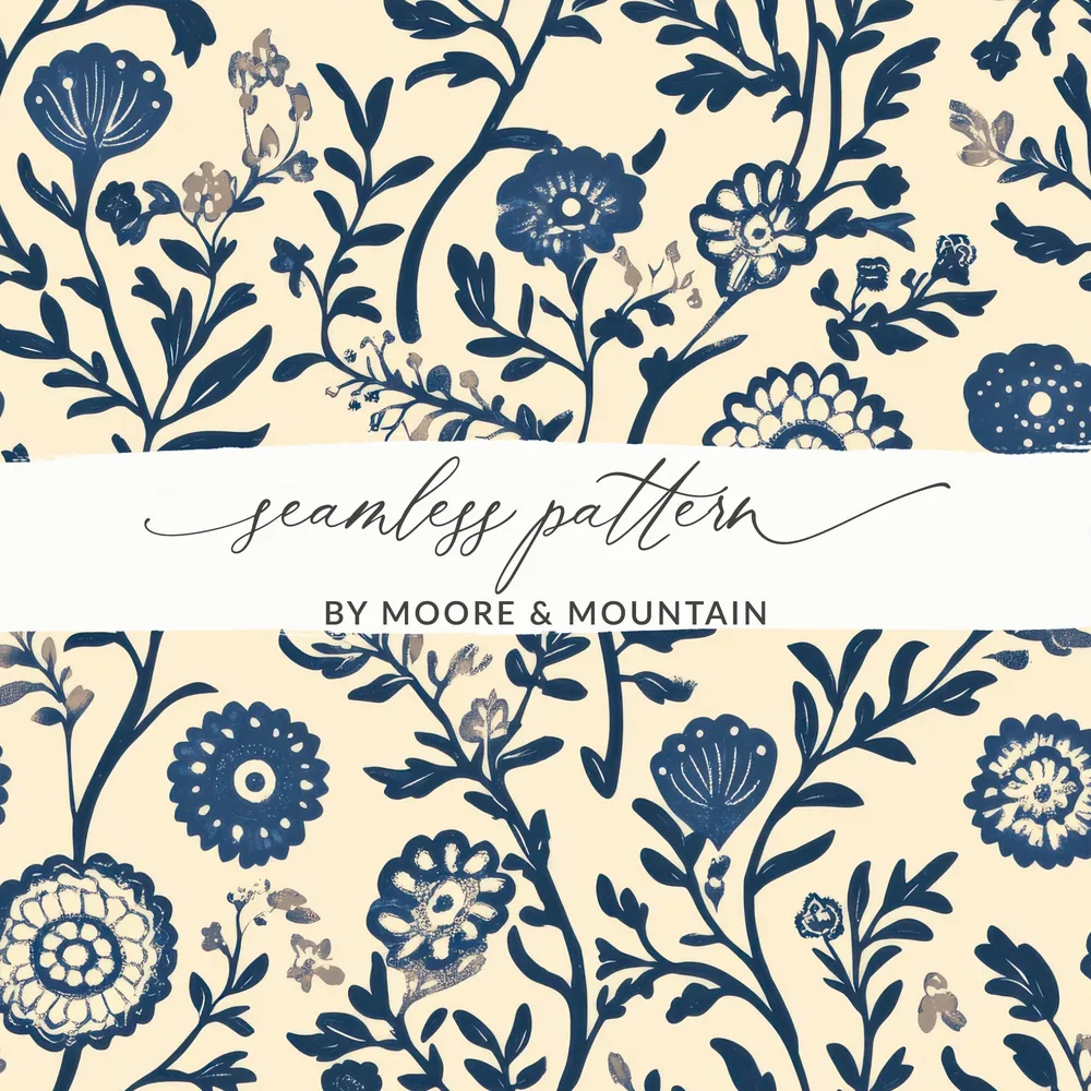 Elegant Floral Motif Vintage Style Indian Pattern Digital Chinoiserie Seamless - Moore and Mountain