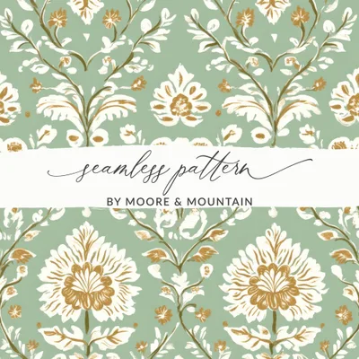 Elegant Floral Repeat Green Field Seamless Pattern Digital Art Nouveau