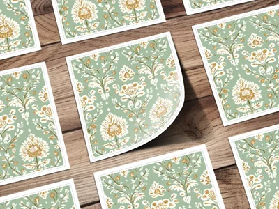 Elegant Floral Repeat Green Field Seamless Pattern Digital Art Nouveau - Moore and Mountain