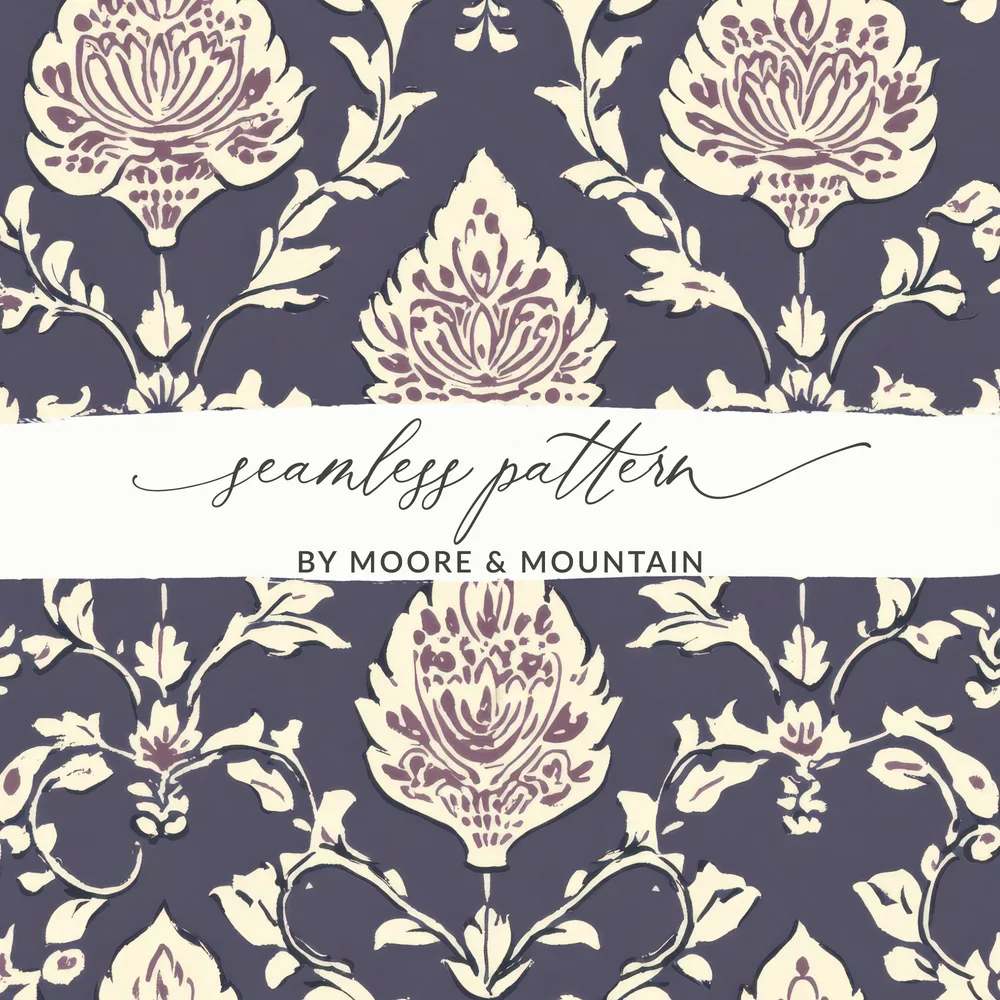 Elegant Floral Seamless Indian Pattern Dark Blue Design - Moore and Mountain