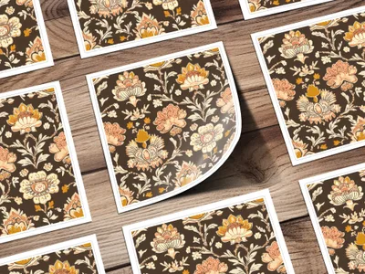 Elegant Indian Motif Design Seamless Pattern with Flowers Dark Brown Chintz - Moore and Mountain