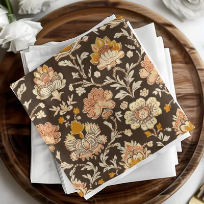 Elegant Indian Motif Design Seamless Pattern with Flowers Dark Brown Chintz - Moore and Mountain