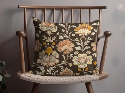 Elegant Indian Motif Design Seamless Pattern with Flowers Dark Brown Chintz - Moore and Mountain