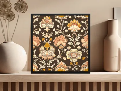 Elegant Indian Motif Design Seamless Pattern with Flowers Dark Brown Chintz - Moore and Mountain