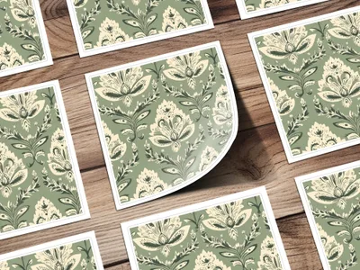 Elegant Kalamkari Art Inspired Seamless Indian Pattern Sage Green Motif - Moore and Mountain