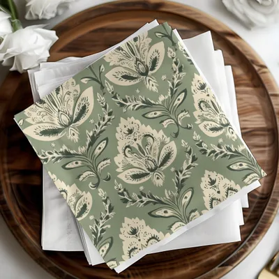 Elegant Kalamkari Art Inspired Seamless Indian Pattern Sage Green Motif - Moore and Mountain