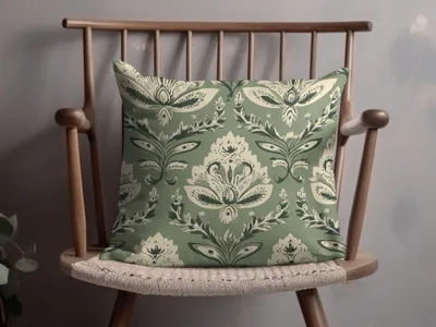 Elegant Kalamkari Art Inspired Seamless Indian Pattern Sage Green Motif - Moore and Mountain