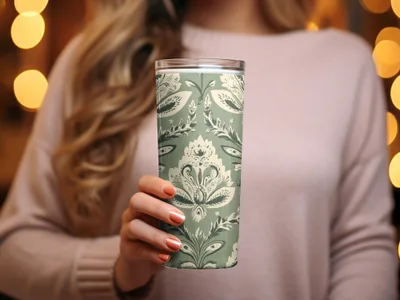 Elegant Kalamkari Art Inspired Seamless Indian Pattern Sage Green Motif - Moore and Mountain