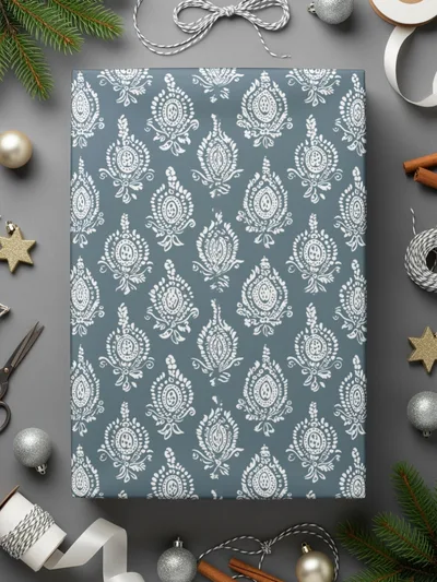 Festive Blue and White Patterned Wrapping Paper