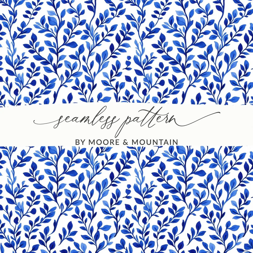 Elegant Navy Blue Botanical Leaves All Over Pattern Digital - Moore and Mountain