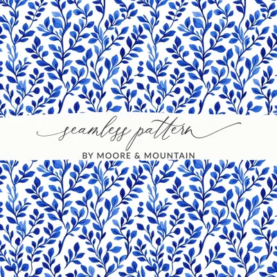 Elegant Navy Blue Botanical Leaves All Over Pattern Digital