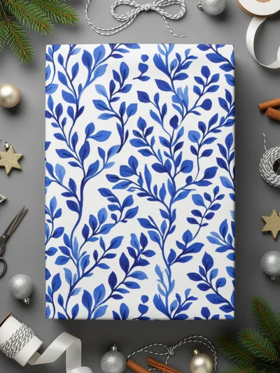 Elegant Navy Blue Botanical Leaves All Over Pattern Digital - Moore and Mountain
