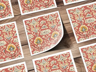 Elegant Red Indian Motif on Terracotta Background Seamless Pattern - Moore and Mountain