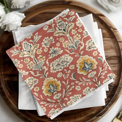 Elegant Red Indian Motif on Terracotta Background Seamless Pattern - Moore and Mountain