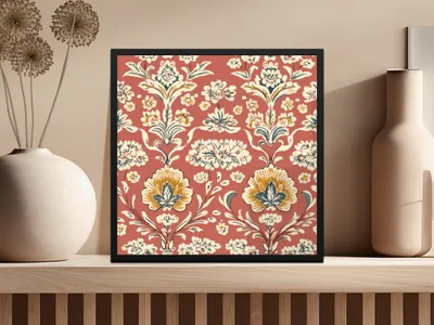 Elegant Red Indian Motif on Terracotta Background Seamless Pattern - Moore and Mountain