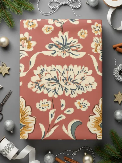 Elegant Red Indian Motif on Terracotta Background Seamless Pattern - Moore and Mountain