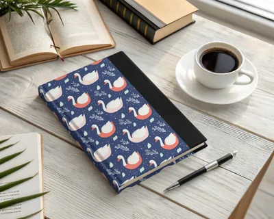 Elegant Swans on Navy Background Patterned Artwork Digital - Moore and Mountain